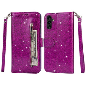 Θήκη με πτερύγιο για Samsung Galaxy A35 5G, Wallet Zipper Pocket Glittery, μωβ