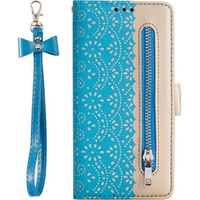 Θήκη με πτερύγιο για Samsung Galaxy A54 5G, Wallet Pocket, Zipper Lace, μπλε