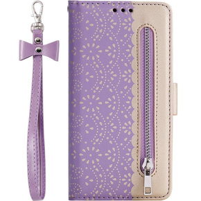 Θήκη με πτερύγιο για Samsung Galaxy A54 5G, Wallet Pocket, Zipper Lace, μωβ