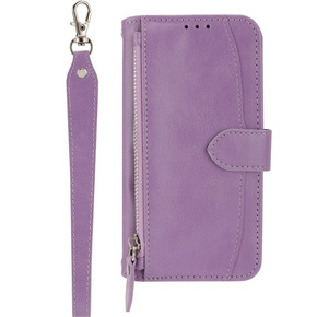 Θήκη με πτερύγιο για Samsung Galaxy A54 5G, Wallet Zipper Pocket, με ιμάντα ώμου, μοβ