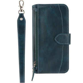 Θήκη με πτερύγιο για Samsung Galaxy A54 5G, Wallet Zipper Pocket, με ιμάντα ώμου, μπλε