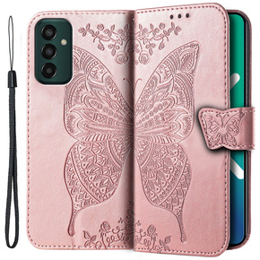 Θήκη με πτερύγιο για Samsung Galaxy M13, Butterfly, ροζ rose gold