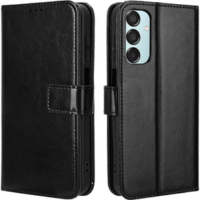 Θήκη με πτερύγιο για Samsung Galaxy M15 5G, Crazy Horse Wallet, μαύρη