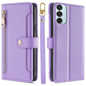 Θήκη με πτερύγιο για Samsung Galaxy M15 5G, Wallet Zipper Pocket, μωβ