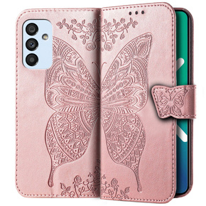 Θήκη με πτερύγιο για Samsung Galaxy M23 5G / M13, Butterfly, ροζ rose gold