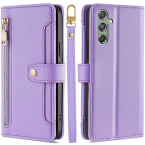 Θήκη με πτερύγιο για Samsung Galaxy M34, Wallet Zipper Pocket, μωβ