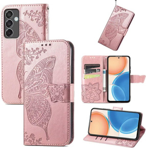 Θήκη με πτερύγιο για Samsung Galaxy M55 5G, Butterfly, ροζ rose gold
