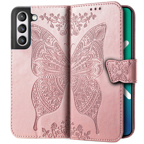 Θήκη με πτερύγιο για Samsung Galaxy S21 FE, Butterfly, ροζ rose gold