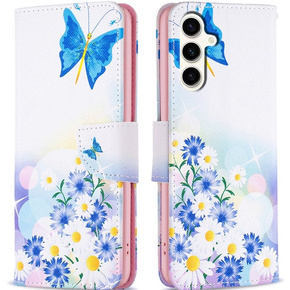 Θήκη με πτερύγιο για Samsung Galaxy S23 FE, πορτοφόλι, πεταλούδα και λουλούδια, λευκό