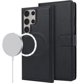 Θήκη με πτερύγιο για Samsung Galaxy S23 Ultra, πορτοφόλι, για MagSafe, μαύρη