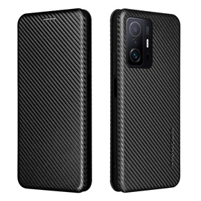 Θήκη με πτερύγιο για Xiaomi 11T / 11T Pro, Carbon Fiber Folio Flip, μαύρη