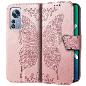 Θήκη με πτερύγιο για Xiaomi 12 Pro, Butterfly, ροζ rose gold