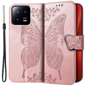 Θήκη με πτερύγιο για Xiaomi 13, Butterfly, ροζ rose gold