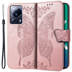 Θήκη με πτερύγιο για Xiaomi 13 Lite, Butterfly, ροζ rose gold
