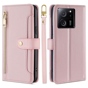 Θήκη με πτερύγιο για Xiaomi 13T / 13T Pro / Redmi K60 Ultra Wallet Zipper Pocket, Wallet Zipper Pocket, ροζ