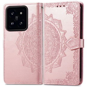 Θήκη με πτερύγιο για Xiaomi 14T Pro, Mandala, ροζ rose gold