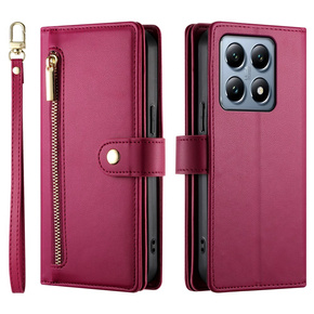 Θήκη με πτερύγιο για Xiaomi 14T Pro, Wallet Zipper Pocket, κόκκινη