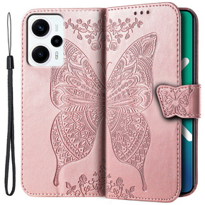 Θήκη με πτερύγιο για Xiaomi Poco F5, Butterfly, ροζ rose gold