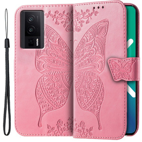 Θήκη με πτερύγιο για Xiaomi Poco F5 Pro, Butterfly, ροζ