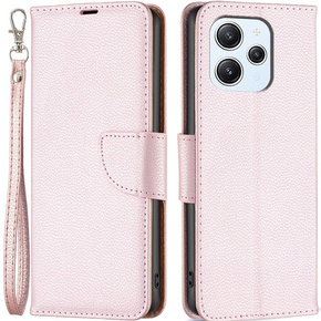 Θήκη με πτερύγιο για Xiaomi Redmi 12 4G, Wallet Litchi Magnet, ροζ rose gold