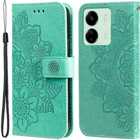 Θήκη με πτερύγιο για Xiaomi Redmi 13C / Poco C65, Mandala Flower, πράσινη