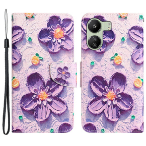 Θήκη με πτερύγιο για Xiaomi Redmi 13C / Poco C65, Wallet, Painted Flowers, μοβ