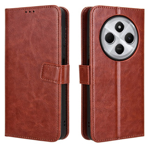 Θήκη με πτερύγιο για Xiaomi Redmi 14C, Crazy Horse Wallet, καφέ