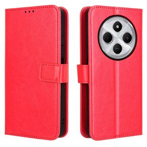 Θήκη με πτερύγιο για Xiaomi Redmi 14C, Crazy Horse Wallet, κόκκινη