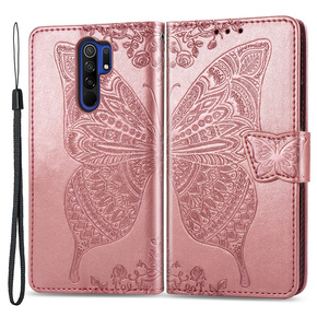 Θήκη με πτερύγιο για Xiaomi Redmi 9, Butterfly, ροζ rose gold