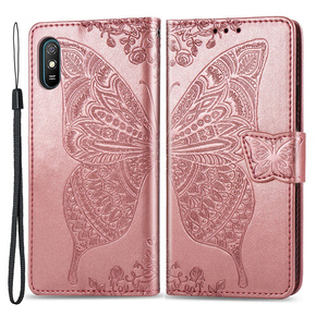 Θήκη με πτερύγιο για Xiaomi Redmi 9A, Butterfly, ροζ rose gold