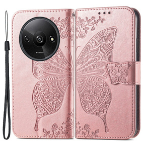 Θήκη με πτερύγιο για Xiaomi Redmi A3, Butterfly, ροζ rose gold
