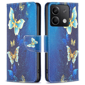 Θήκη με πτερύγιο για Xiaomi Redmi Note 13 5G, Wallet, Butterflies μπλε