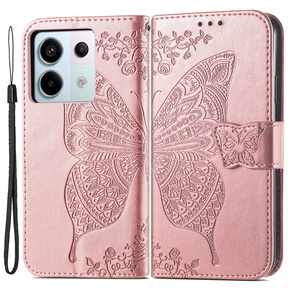 Θήκη με πτερύγιο για Xiaomi Redmi Note 13 Pro 5G, Butterfly, ροζ rose gold