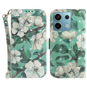 Θήκη με πτερύγιο για Xiaomi Redmi Note 13 Pro 5G, Wallet, Flowers πράσινη