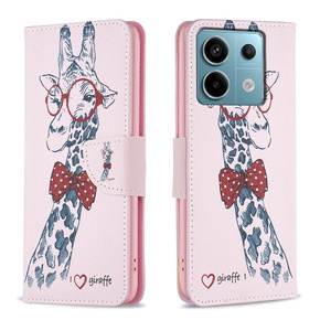 Θήκη με πτερύγιο για Xiaomi Redmi Note 13 Pro 5G, Wallet, Giraffe ροζ