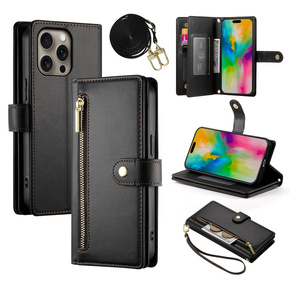 Θήκη με πτερύγιο για iPhone 16 Pro Max, Wallet Zipper Pocket, μαύρη