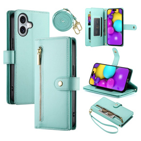 Θήκη με πτερύγιο για iPhone 16, Wallet Zipper Pocket, πράσινη