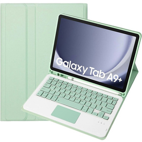 Θήκη + πληκτρολόγιο Samsung Galaxy Tab A9+, Leather Pen Slot TouchPad, ανοιχτή πράσινη
