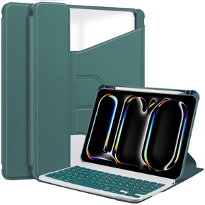 Θήκη + πληκτρολόγιο Samsung Galaxy Tab S9 FE+ Plus, Rotary 360° Leather, σκούρα πράσινη