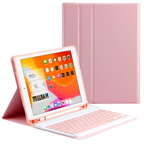 Θήκη + πληκτρολόγιο iPad 10.2 7/8/9 gen 2019/2020/2021, Keyboard Cover Pen Slot, ροζ rose gold