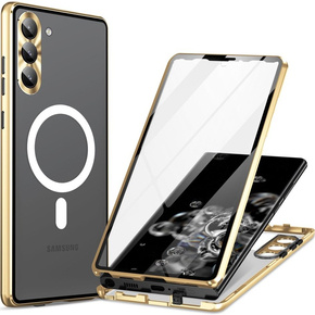 Μαγνητική θήκη Dual Glass MagSafe για Samsung Galaxy S23+ Plus, χρυσή