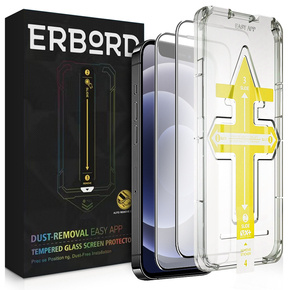 Μετριασμένο γυαλί για iPhone 12 Mini, Πλήρες προστατευτικό οθόνης ERBORD Easy App