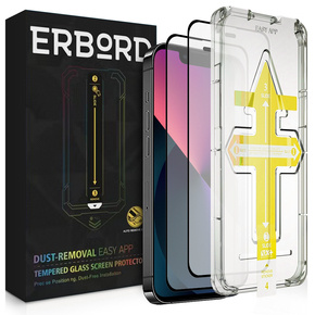 Μετριασμένο γυαλί για iPhone 13 Mini, Πλήρες προστατευτικό οθόνης ERBORD Easy App