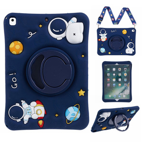 Παιδική θήκη σιλικόνης για iPad 10.2 2021 / 2020 / 2019, θωρακισμένη με λουράκι, Astronaut, σκούρο μπλε