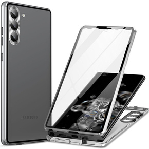 θήκη για το Samsung Galaxy S23, Magnetic Dual Glass, ασημένια