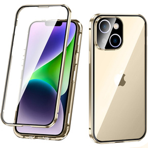 θήκη για το iPhone 14, Magnetic Dual Glass, χρυσή