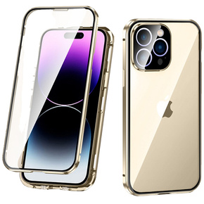θήκη για το iPhone 14 Pro Max, Magnetic Dual Glass, χρυσή
