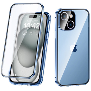 θήκη για το iPhone 15, Magnetic Dual Glass, μπλε