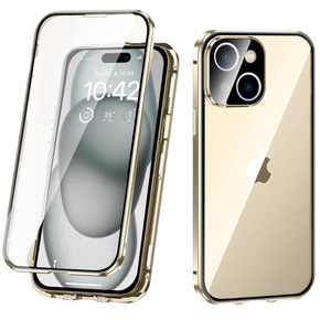 θήκη για το iPhone 15, Magnetic Dual Glass, χρυσή