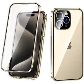 θήκη για το iPhone 15 Pro Max, Magnetic Dual Glass, χρυσή